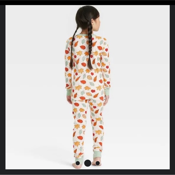 Kid's Fall Leaf Print Pajama Set - Cream 8, Ivory - Picture 2 of 2